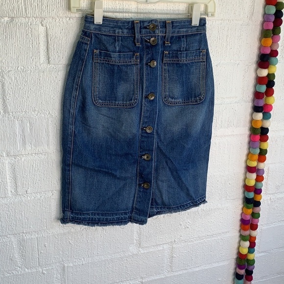 Rag & Bone Denim Button Down Jean Pencil Raw Hem Skirt sz 24 - Picture 4 of 9